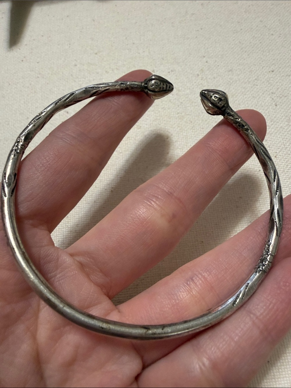 Sterling Silver Native Not Marked Snake-Head Cuff Bracelet - Picture 3 of 14